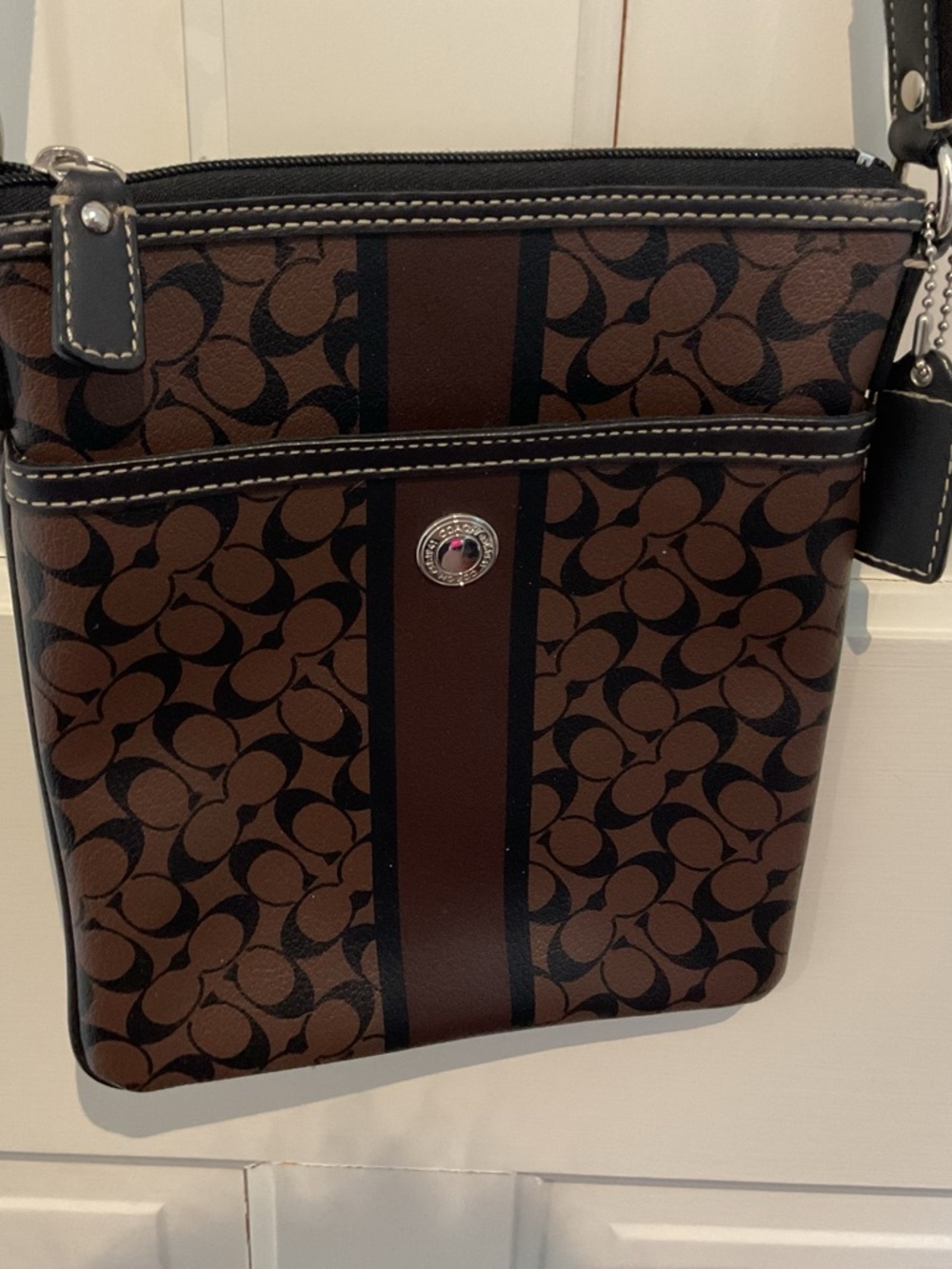 Coach Brown and Black Signature Crossbody Bag